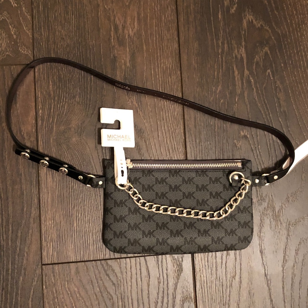 Michael Kors black belt bag with pull chain